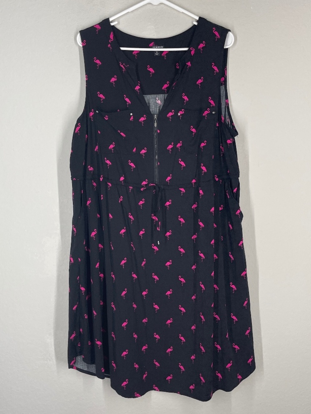 Torrid Dress Women's Size 2 Black Flamingos Print Sleeveless Mini Challis